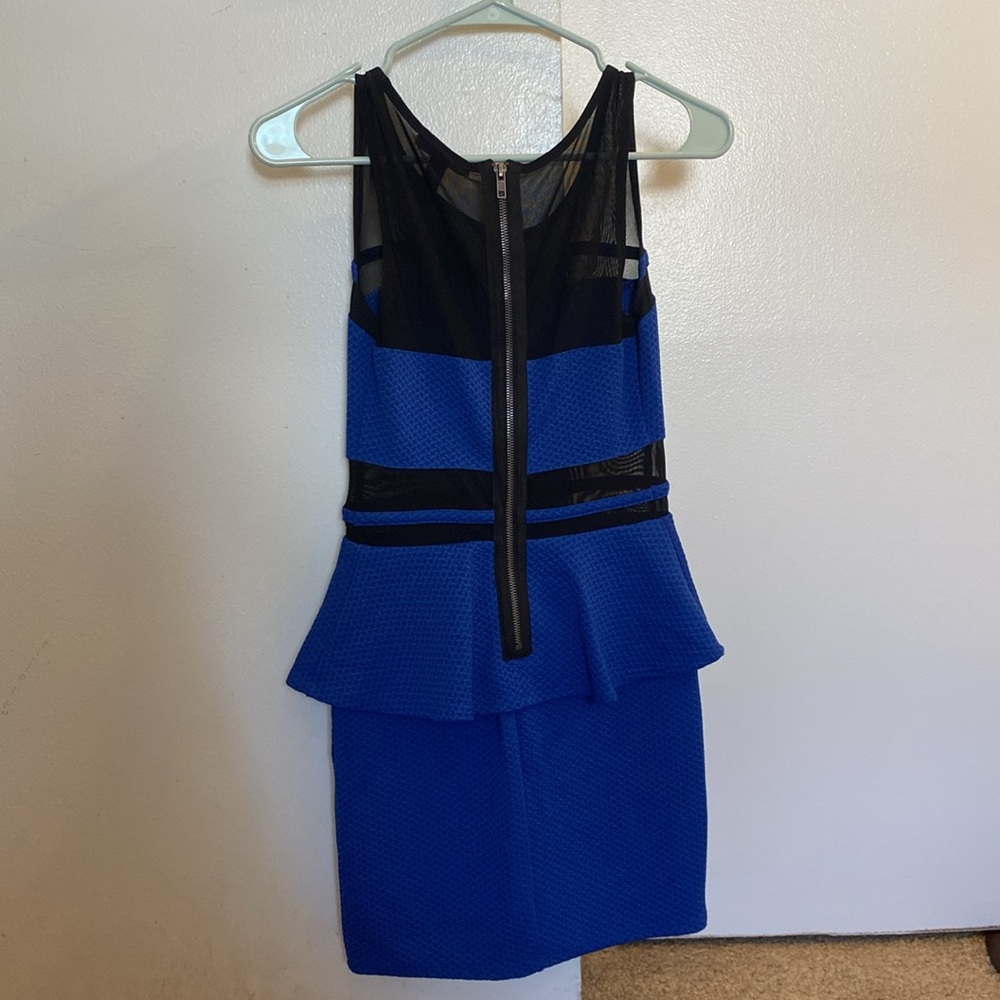 MATERIAL GIRL Blue with Black Mesh Dress Women’s Size S - Picture 3 of 4